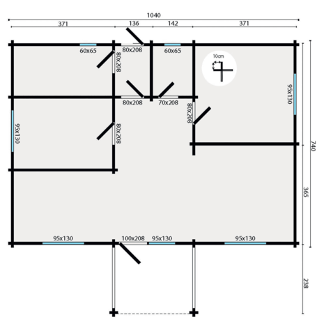 Blokhut Finn 1040 x 740+238 x 365 cm - Prefab Houten Woning - Luxe Chalet