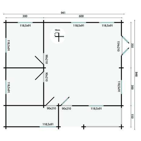 Blokhut Azores 941 x 848 x 317 cm - Prefab Houten Woning - Luxe Tuinhuis