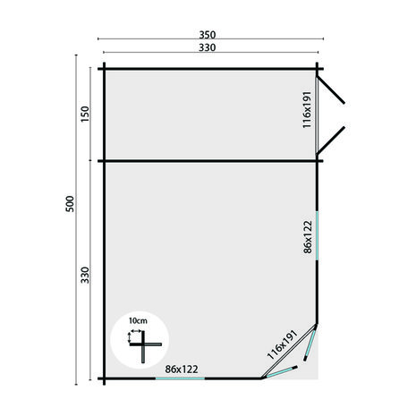 Blokhut Helge  500 x 350 x 222 cm - Tuinhuis 