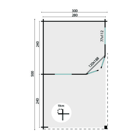 Blokhut Kennet 500 x 300 x 271 cm - Tuinhuis Kennet met overkapping 