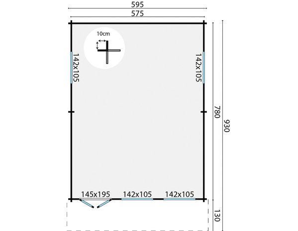 Blokhut Ballyragget 595 x 930 x 277 cm Wanddikte 70 mm