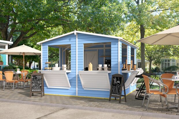 Houten kiosk Moose 303x294 cm – compacte kiosk met punt dak