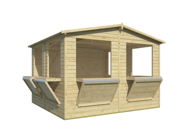 Houten kiosk Moose 303x294 cm – compacte kiosk met punt dak
