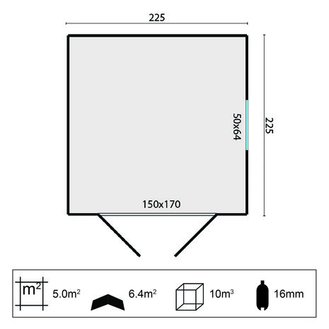 Tuinhuisje Hugo 225 x 225 x 212 cm Geïmpregneerd Wanddikte 16 mm - Tuinkast