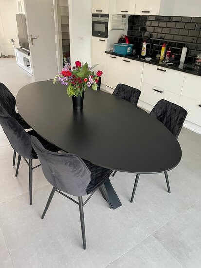 Eiken tafel Zermatt Ovaal 3D matrixpoot Black - Ovale tafel 