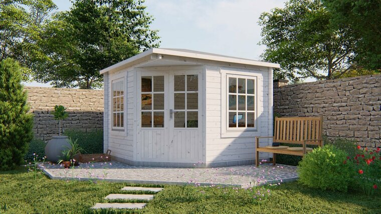 Blokhut Emma 300 x 300 x 250 cm Wanddikte 40mm - 5 hoekig tuinhuis met piramidedak