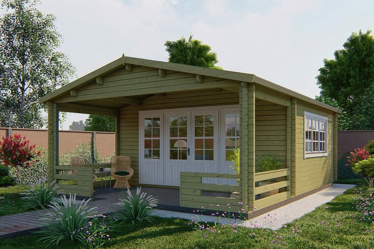 Blokhut Nottingham 540 x 663 x 276 cm met veranda - Tuinhuis met overkapping