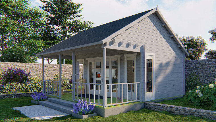 Blokhut Olaug 550 x 400 + 198 cm - Tuinhuis met veranda