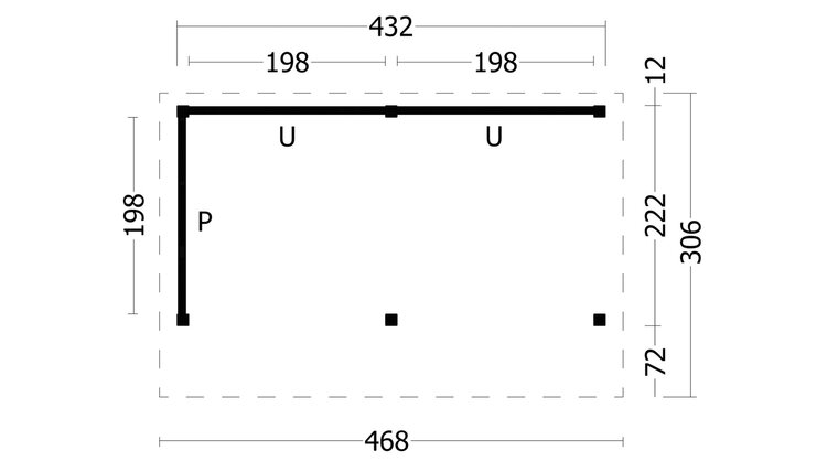 Kapschuur Bergen L, type 2 - 465 x 318 cm - Zwart gespoten Douglas