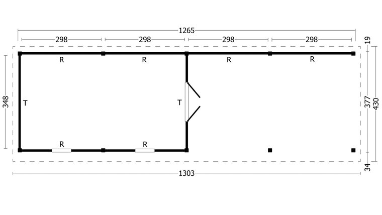 Overkapping Oslo XL, type 11 - 1292 x 430 cm - Zwart gespoten Douglas