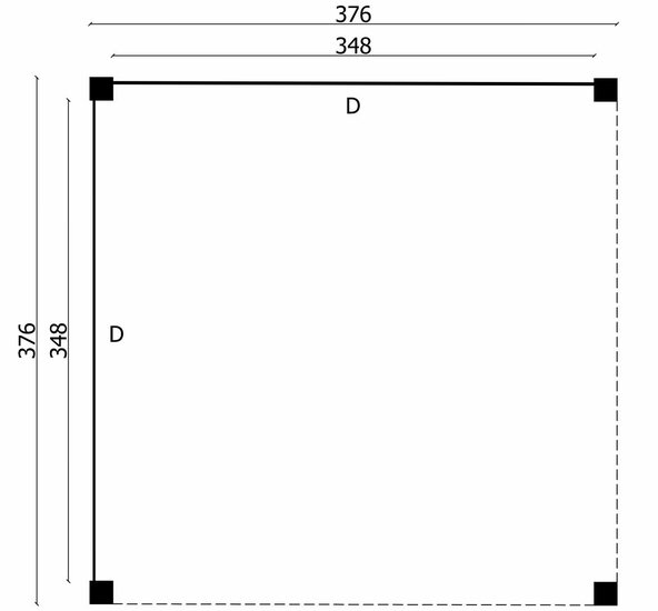 Overkapping Stavanger XL, type 1 - 372 x 372 cm - Blank Douglas 