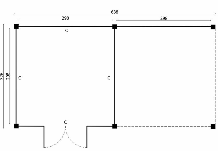 Overkapping Stavanger L, type 3 - 638 x 326 cm - Zwart gespoten Douglas