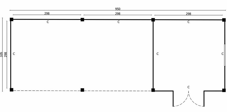 Overkapping Stavanger L, type 4 - 950 x 326 cm - Blank Douglas 