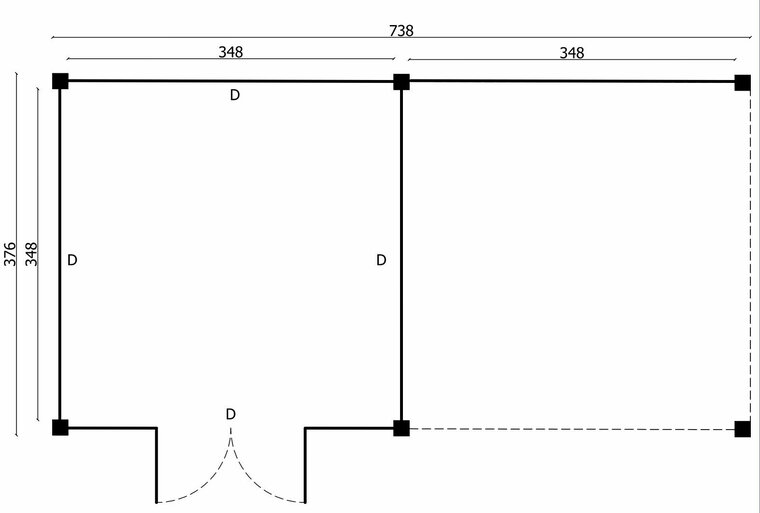 Overkapping Stavanger XL, type 3 - 738 x 372 cm - Zwart gespoten Douglas