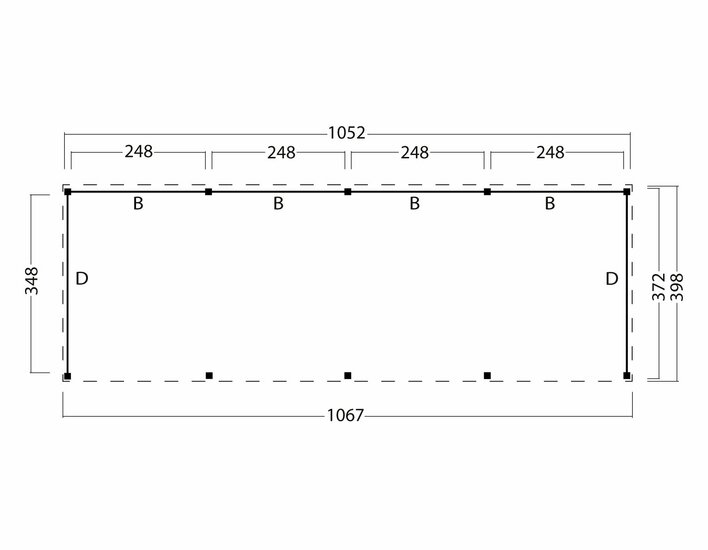 Overkapping Goteborg met zadeldak, type 3 - 1079 x 399 cm - Zwart gespoten