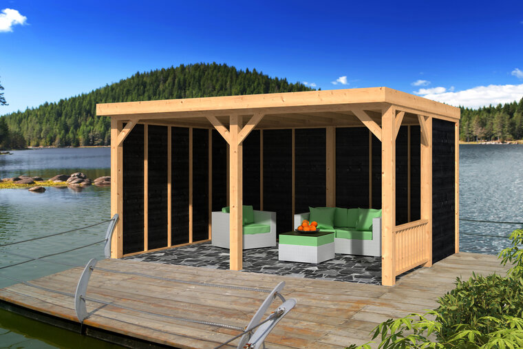 Overkapping Wezep Douglas 500 x 400 cm - Zwarte wanden 