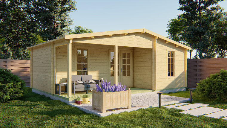 Blokhut Ollie 731 x 498 x 283 cm Wanddikte 70 mm - Prefab Woning Tuinhuis