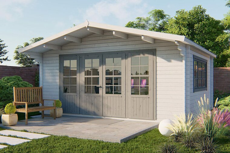 Blokhut Newcastle 540 x 440 x 276 cm + Luifel 90 cm - Tuinhuis