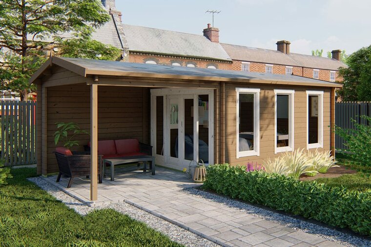 Blokhut Skeg met overkapping 720 x 340 x 243 cm - Tuinhuis
