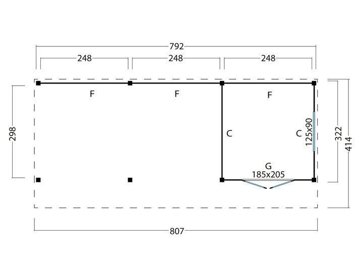 Kapschuur Malmo, type 2 - 813 x 414 cm - Zwart gespoten