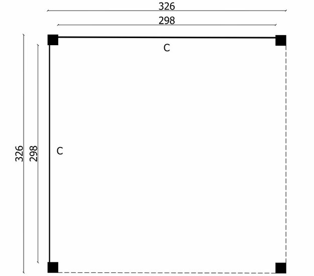Overkapping Stavanger L, type 1 - 326 x 326 cm - Zwart gespoten Douglas