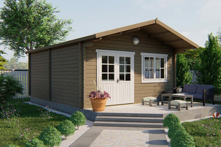Blokhut Niedersachsen 500 x 598 cm + Voorluifel 115 cm - Tuinhuis