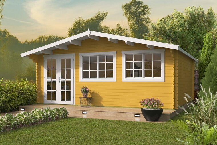 Blokhut Tova 595 x 500 cm + luifel 75 cm - Tuinhuis