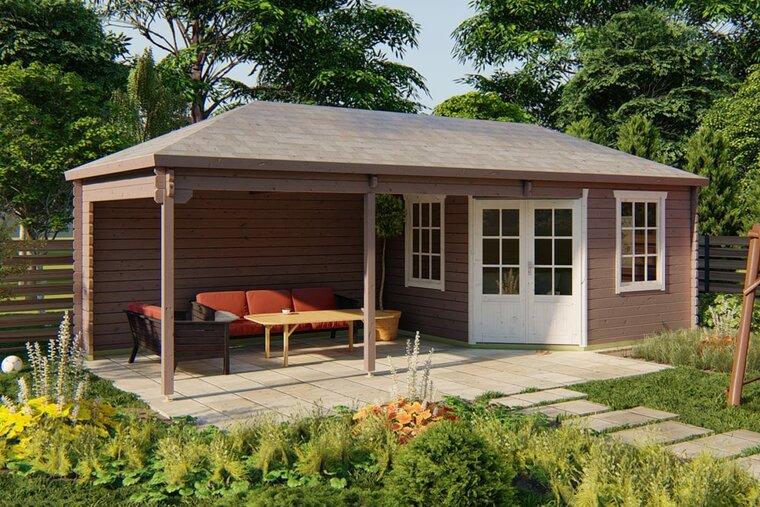 Blokhut Paiva 350x350 cm + luifel 450 cm - Tuinhuis