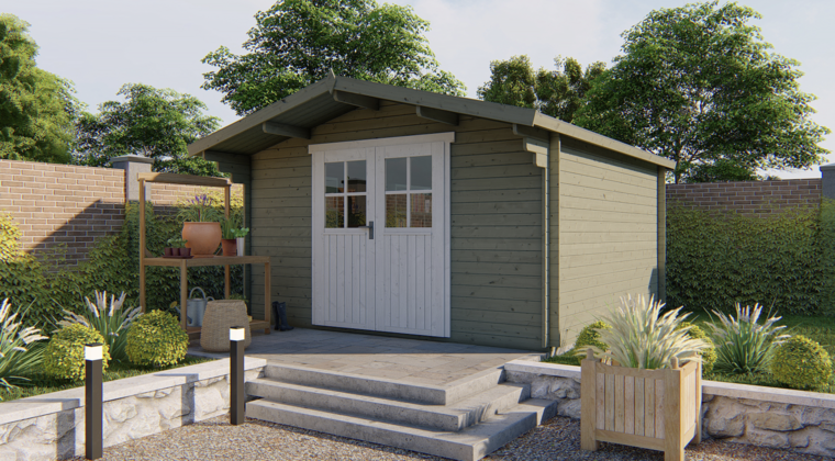 Blokhut Torrent 400 x 400 x 236 cm + Luifel 70 cm - Tuinhuis