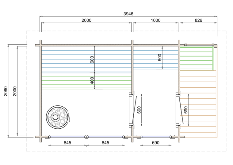 Saunahuis Tampere M - 40 mm onbehandeld