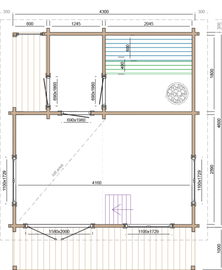 Saunahuis Kokkola - 70 mm onbehandeld