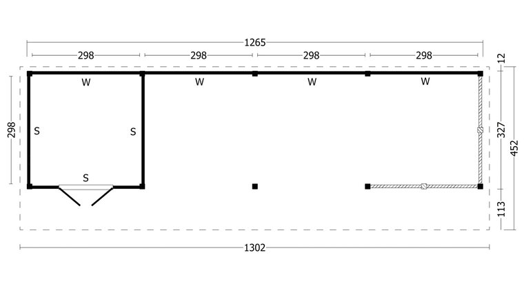 Kapschuur Bergen XL, type 11 - 1295 x 418 cm - Zwart gespoten Douglas