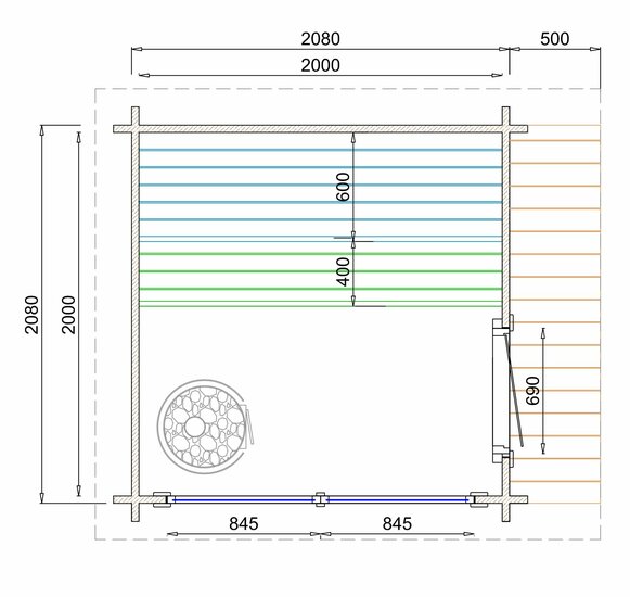 Saunahuis Tampere XS - 40 mm onbehandeld
