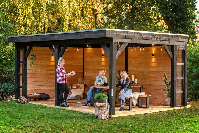 Overkapping Rijssen Douglas 500 x 400 cm - Zwart Ge&iuml;mpregneerd