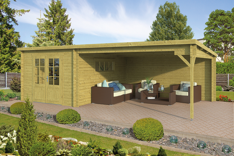 Blokhut Anton met zijluifel Ge&iuml;mpregneerd 700 x 400 x 217 cm Wanddikte 40 mm