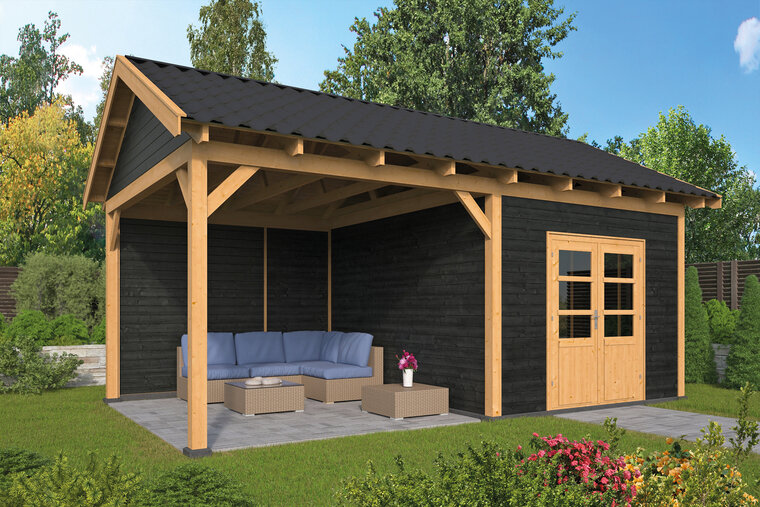 Overkapping Hamar L type 3 Douglas 475 x 395 cm - Blanke wanden