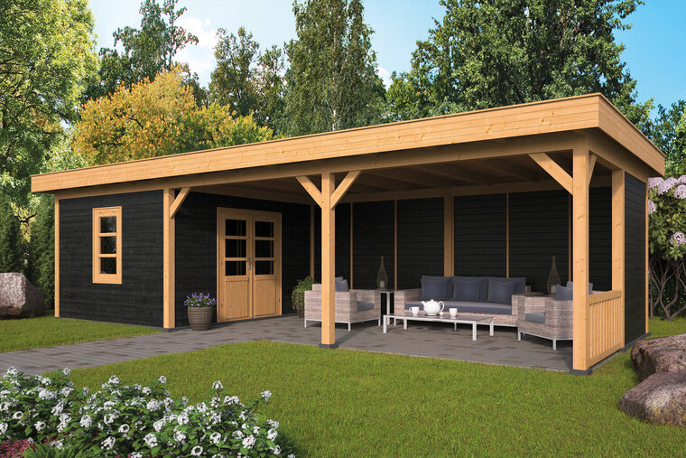 Overkapping Oslo L type 8 Douglas 682 x 371 cm - Blanke wanden incl. EPDM