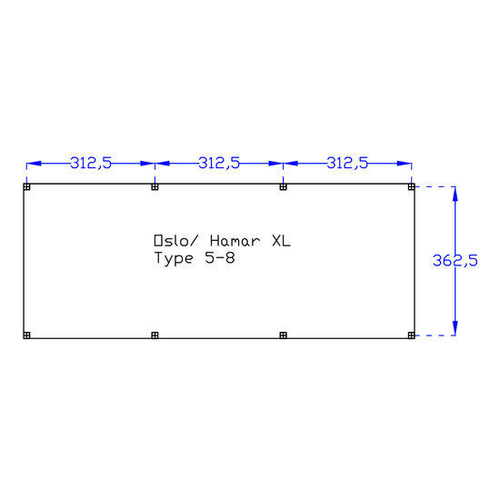 Overkapping Hamar XL type 5 Douglas 990 x 445 cm - Blanke uitvoering