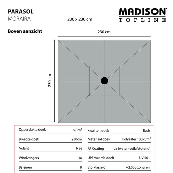 Madison Moraira push-up parasol 230x230 cm grey