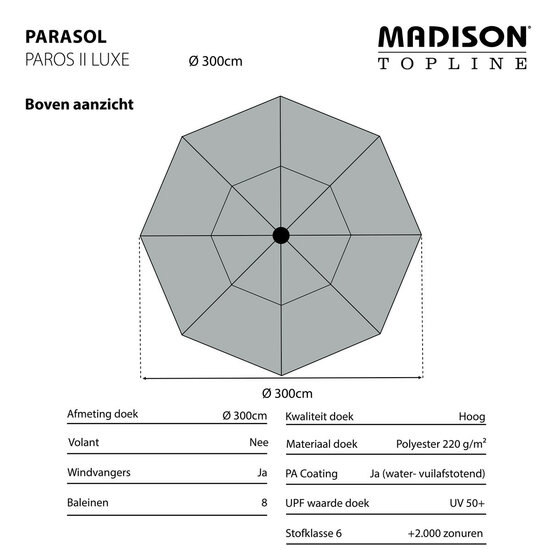 Madison Paros II luxe auto tilt parasol &Oslash;300 cm ecru