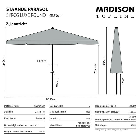 Madison Syros luxe parasol &Oslash;350 cm ecru
