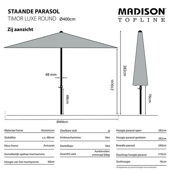 Madison Timor luxe parasol &Oslash;400 cm taupe