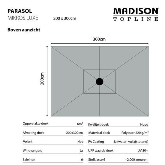 Madison Mikros luxe parasol 200x300 cm ecru