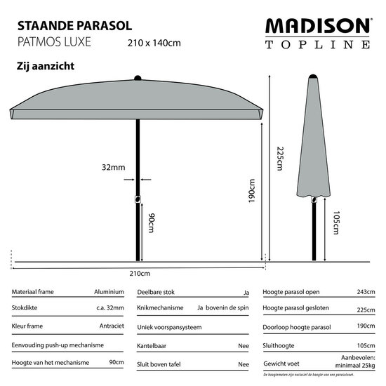 Madison Patmos luxe parasol 210x140 cm brick red