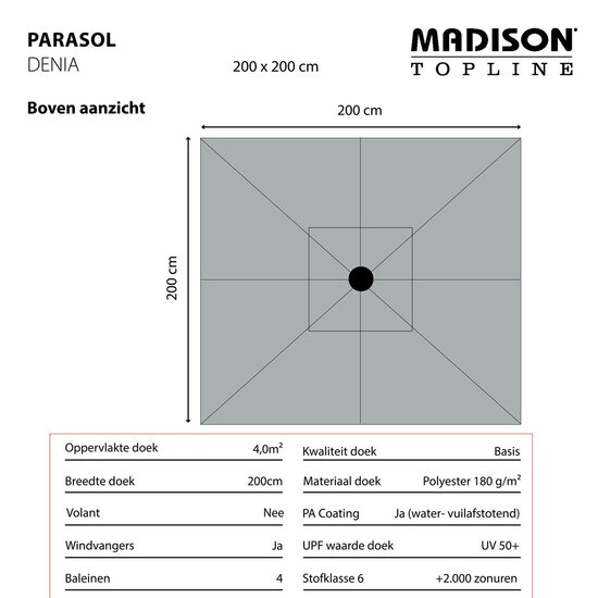 Madison Denia push-up parasol 200x200 cm ecru