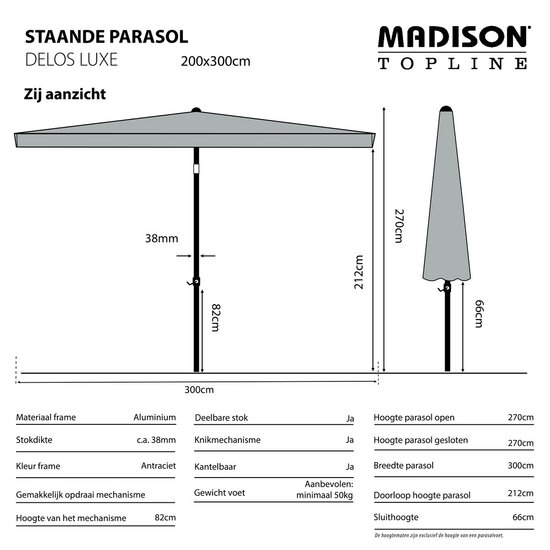 Madison Delos luxe parasol 200x300 cm taupe