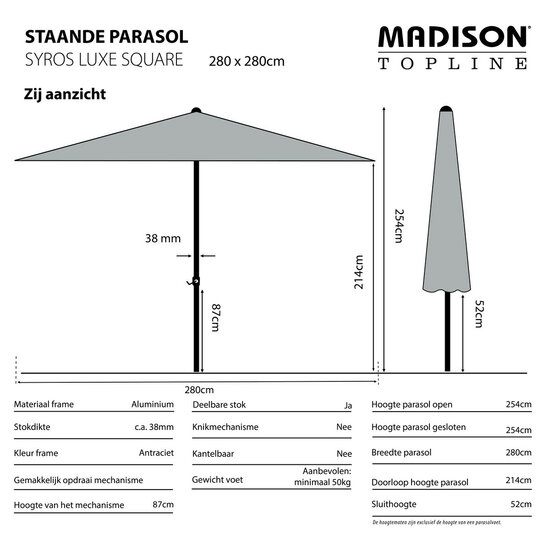 Madison Syros luxe parasol 280x280 cm taupe