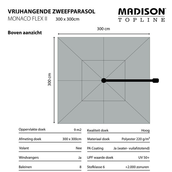 Madison Monaco Flex III zweefparasol 300x300 cm ecru
