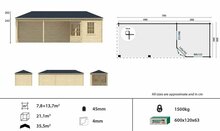 Blokhut Bertil 800 x 300 cm Tuinschuur met overkapping Wanddikte 44 mm