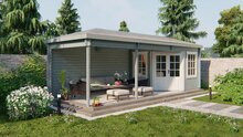 Blokhut Bertil 800 x 300 cm Tuinschuur met overkapping Wanddikte 44 mm